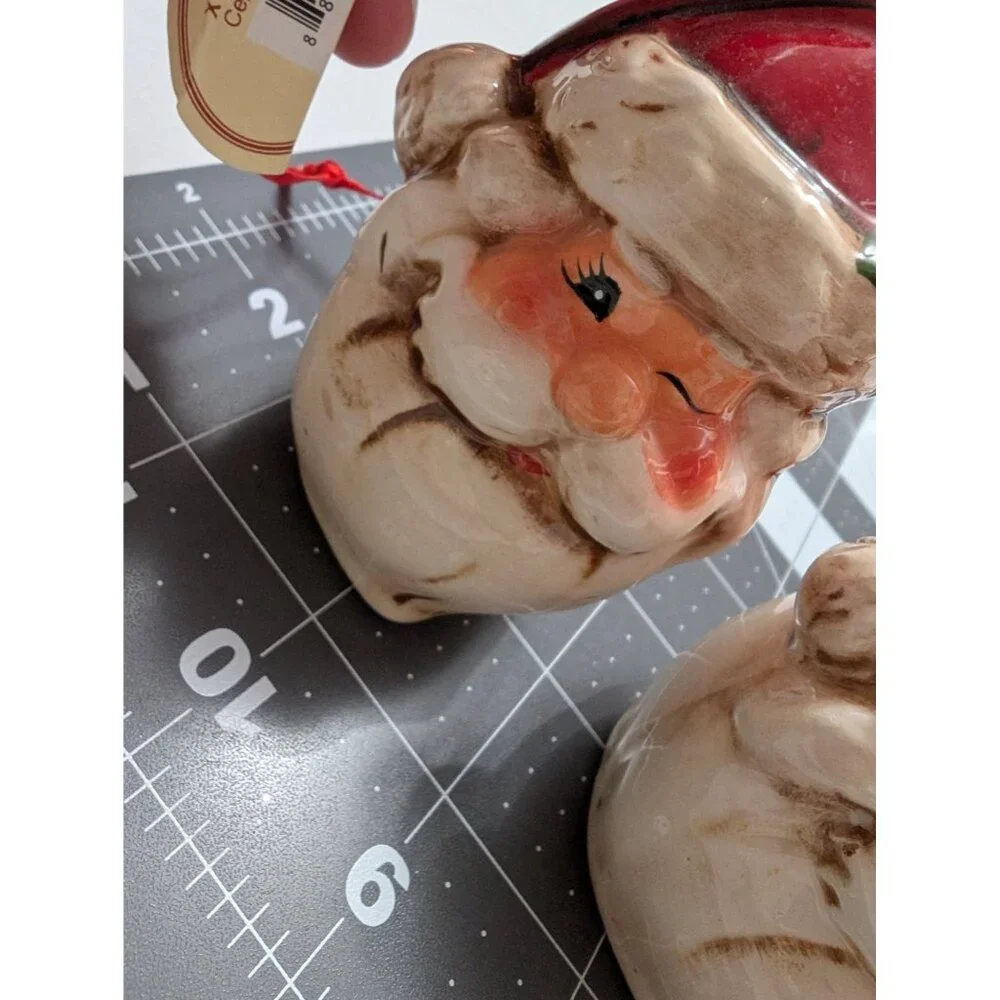 Tii Collections Winking Santa Ceramic‎ Ornaments lot 2 w/ org tags hanging vtg